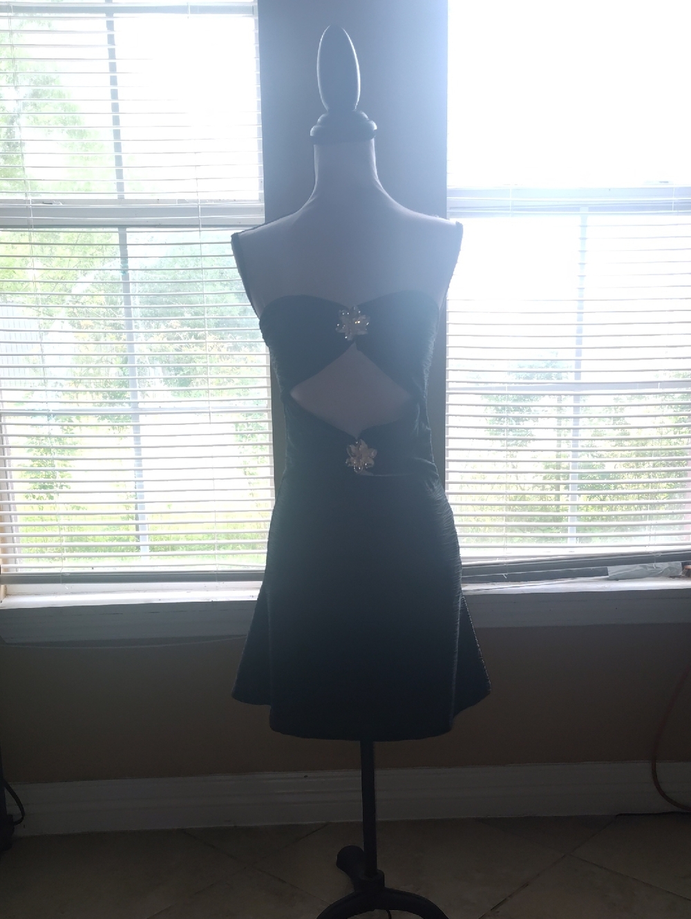 SHEIN Black Strapless Mini Dress with Cutouts & Embellished Accents